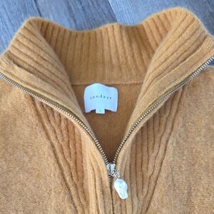 Sundays Women's Warm Tan Cowl Neck Sweater w/pearl accent